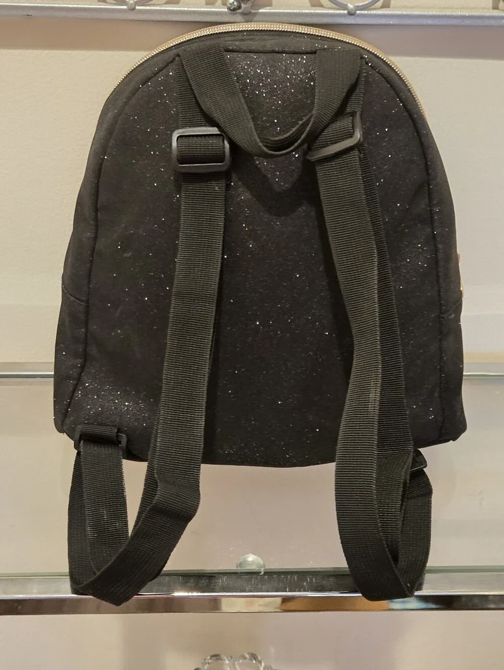 Official Disney Minnie Mouse All Over Black Glitter Mini Backpack Gold Polka Dot